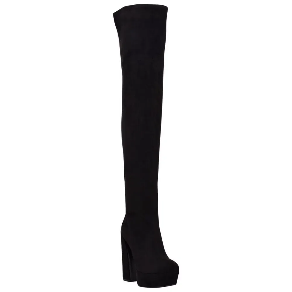 GUESS Womens 6 M Black Cristy High Heel Over The Knee Platform Boots DISPLAY QW5